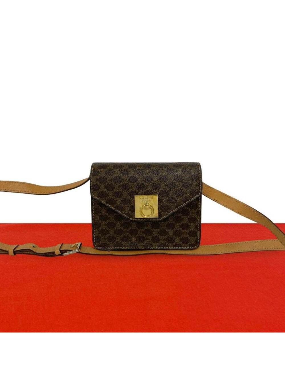 Celine Vintage Macadam Blason Pattern Ring Leather Mini Shoulder Bag Pochette